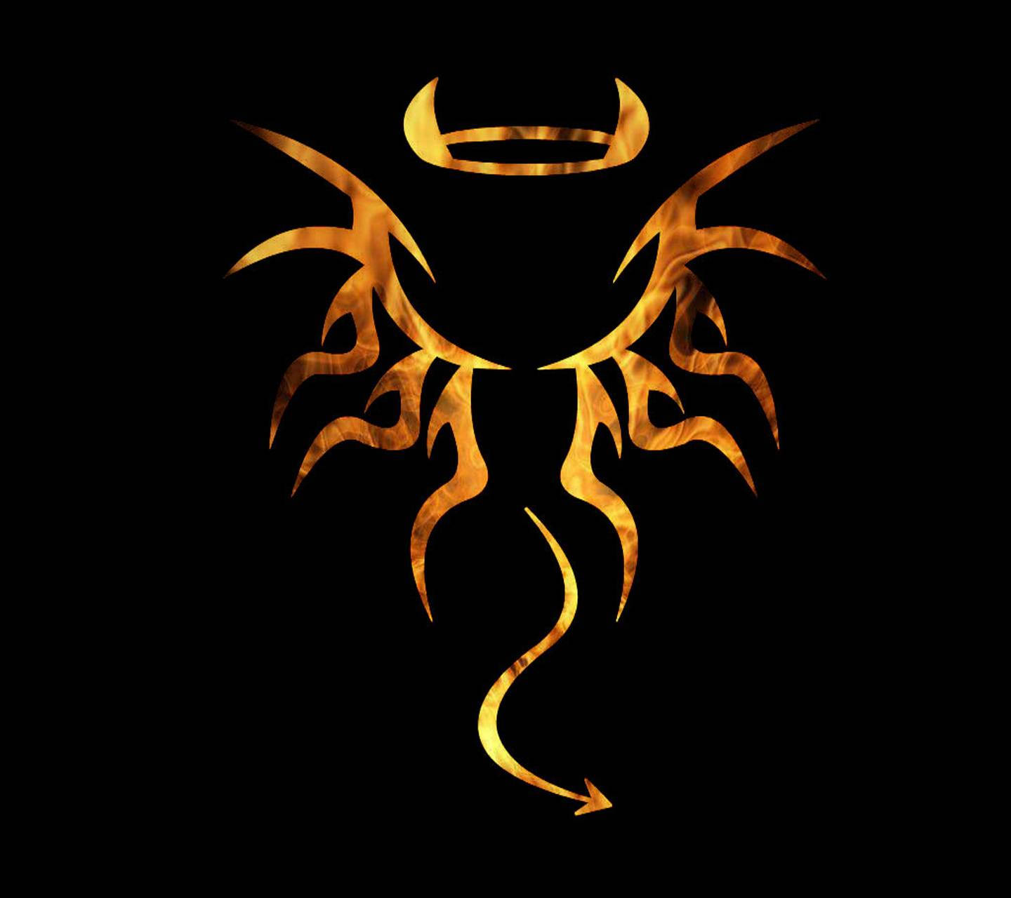 Yellow Devil, iPhone, golden fiery tribal symbol, HD Desktop Wallpaper