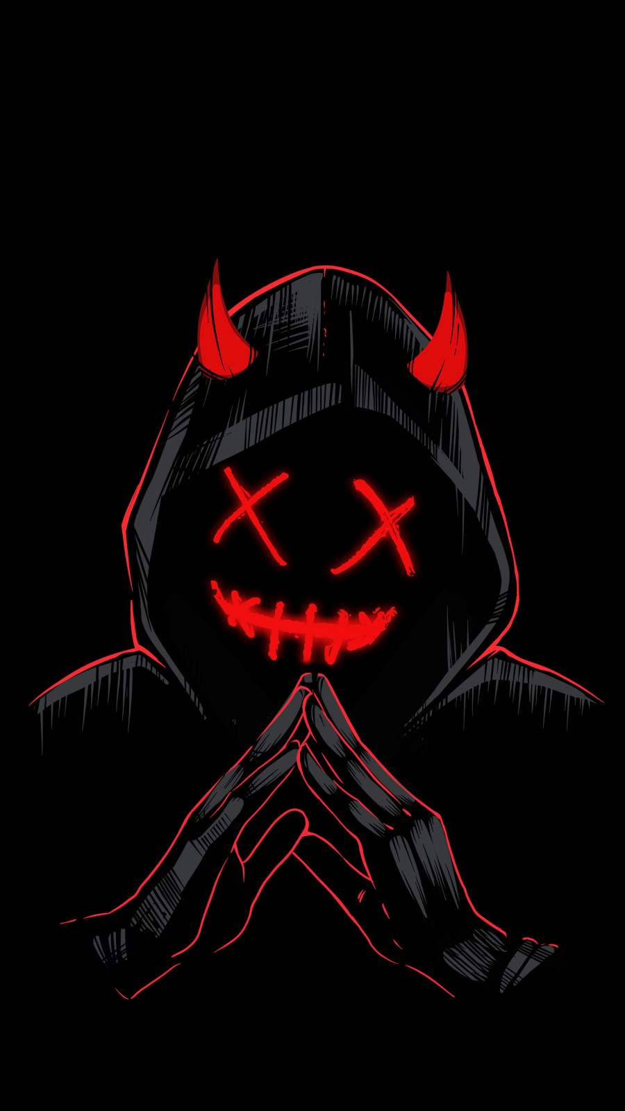 hooded devil, red glowing horns, stitched X eyes, HD Phone Wallpaper
