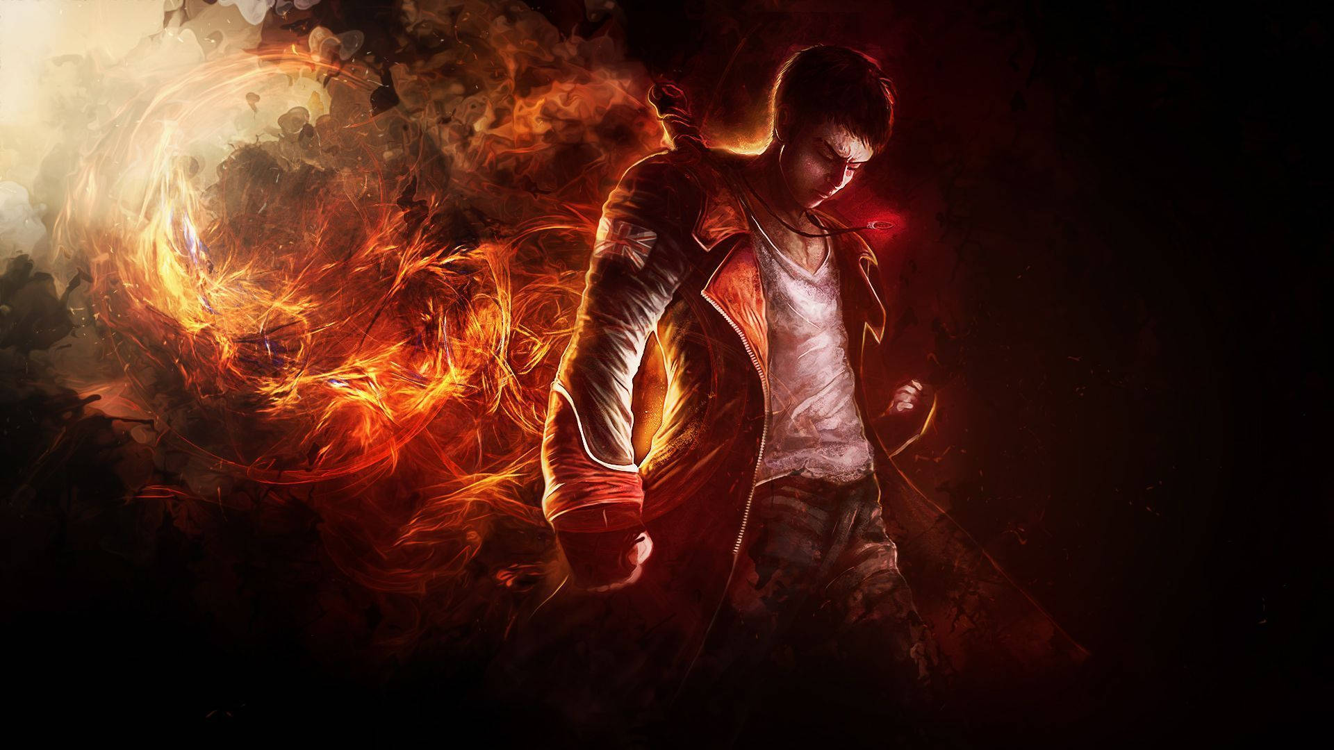 Devil May Cry 5, leather jacket, fiery vortex, Full HD Desktop Wallpaper