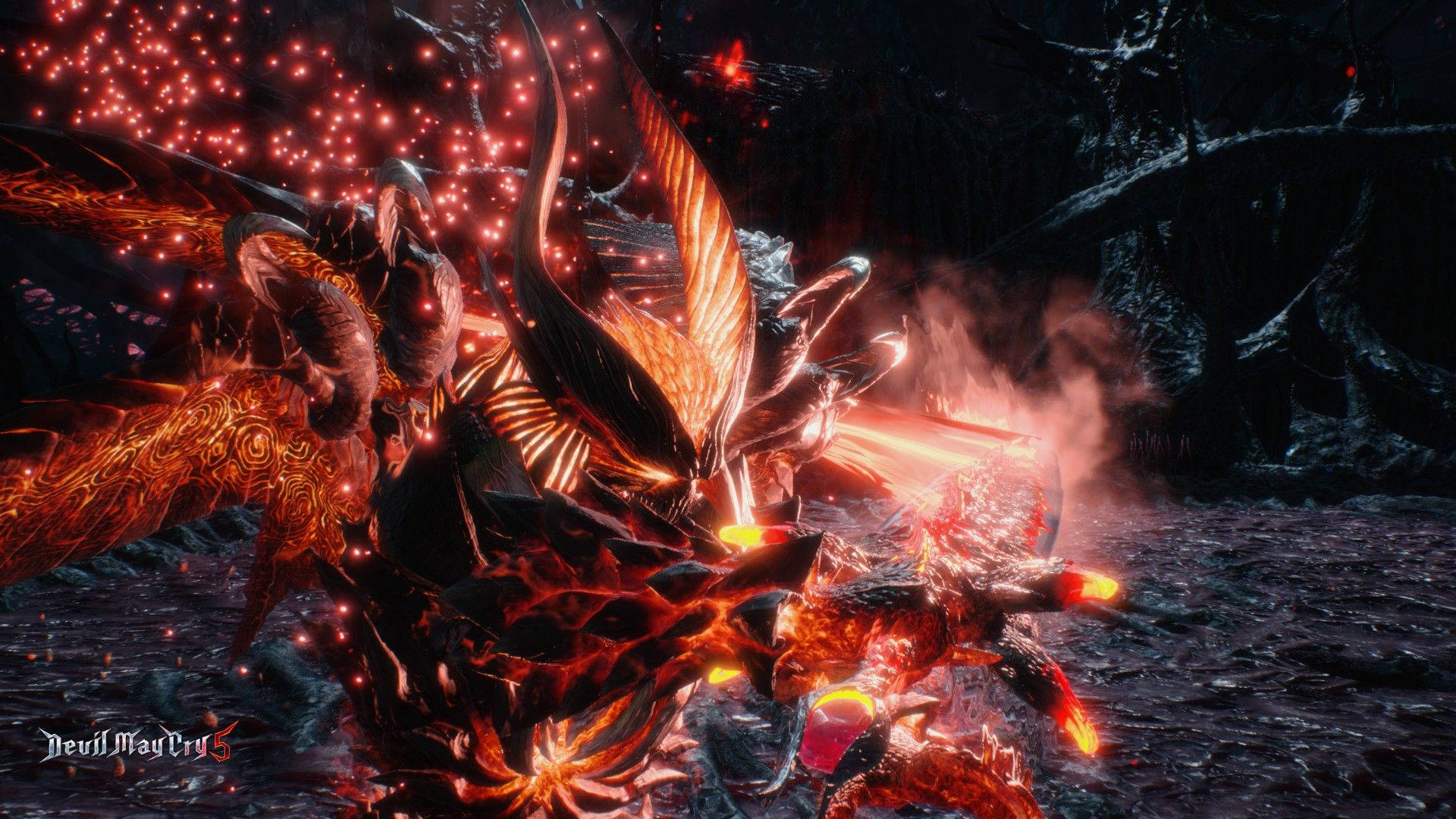 Devil May Cry 5, fiery demonic creature, glowing orange wings, Full HD Desktop Wallpaper