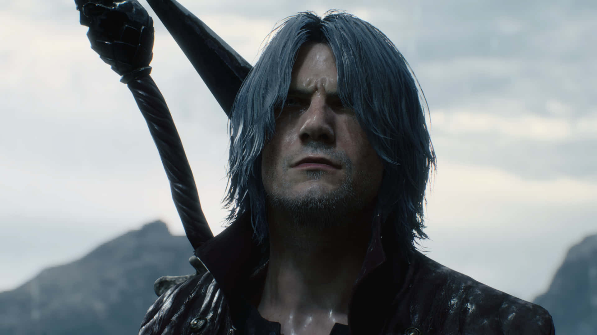 Devil May Cry 5, Determined Warrior Stance, long blue hair, Full HD Desktop Wallpaper