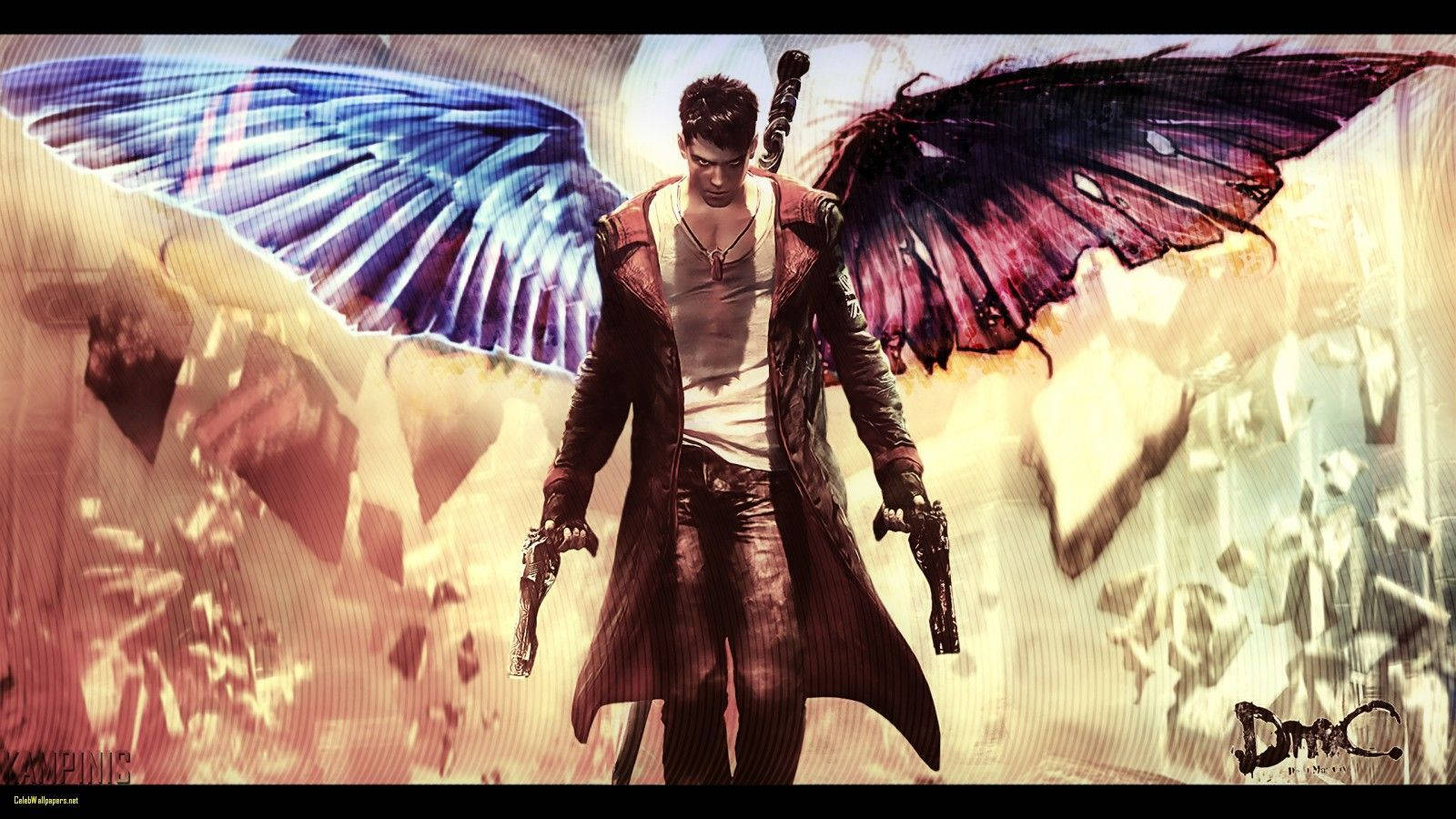 Devil May Cry, red coat, blue wing, HD Desktop Wallpaper