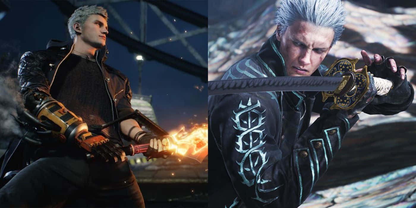Devil May Cry, silver hair, flaming sword, HD Desktop Wallpaper