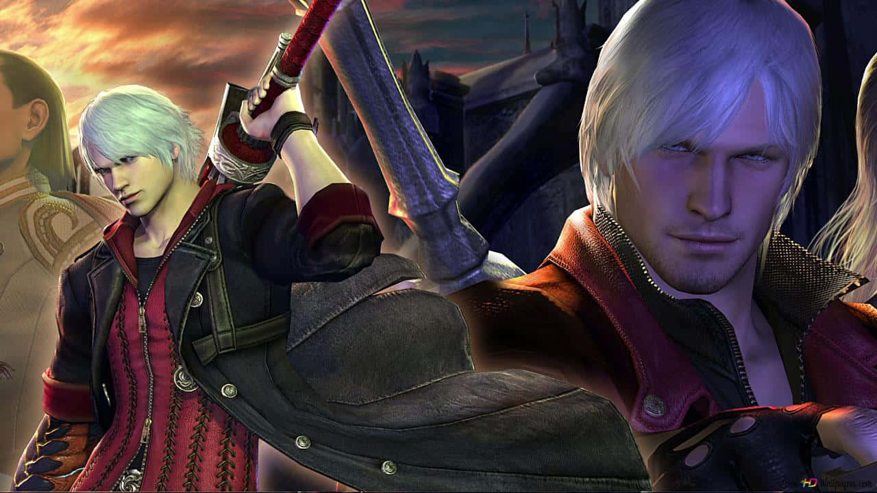 Devil May Cry, white hair, red coat, HD Desktop Wallpaper