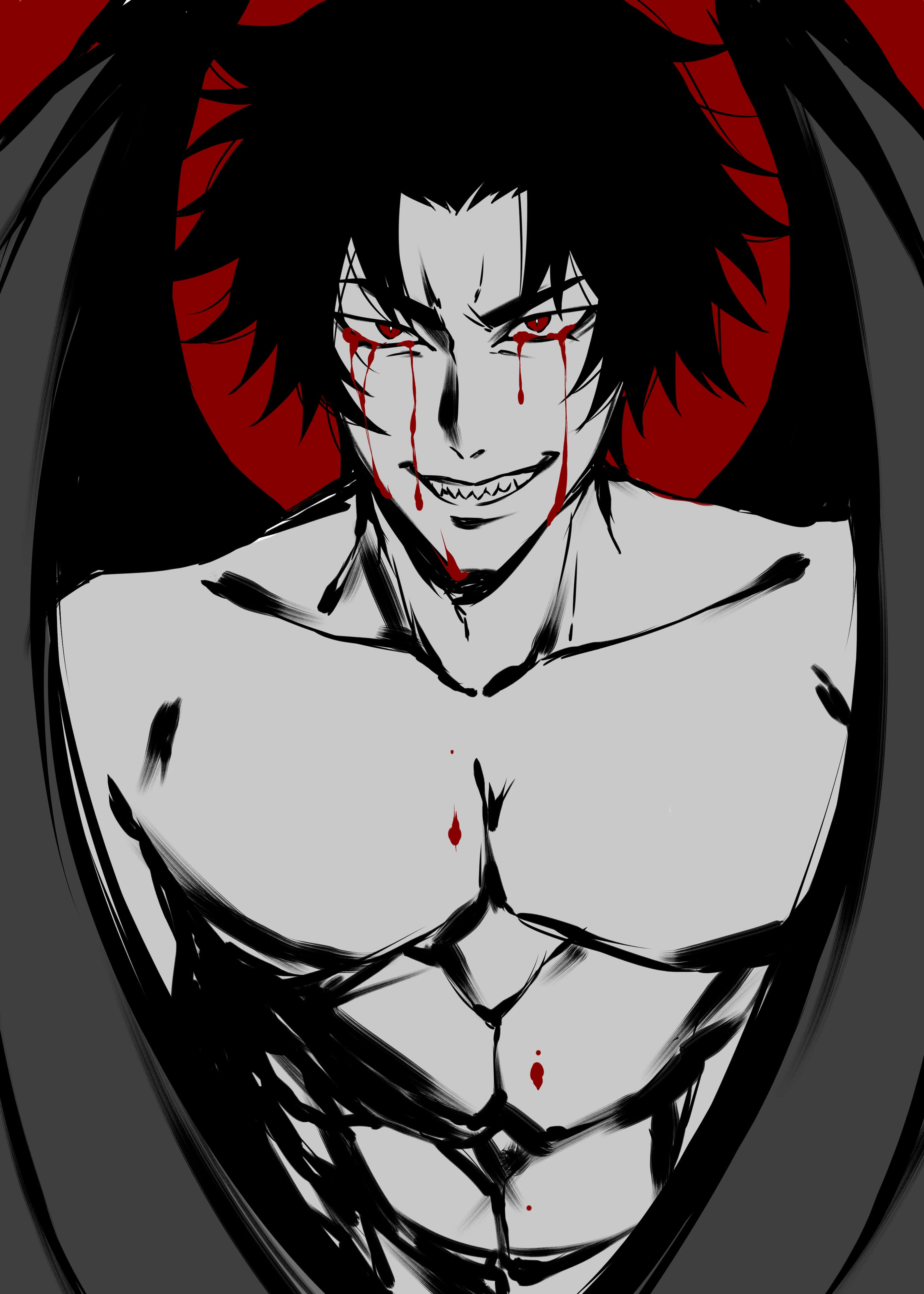 Devilman Crybaby Akira, black hair, red eyes, 4K Phone Wallpaper