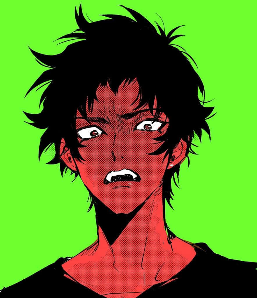 Devilman Crybaby Akira, spiky black hair, red skin, SD Phone Wallpaper