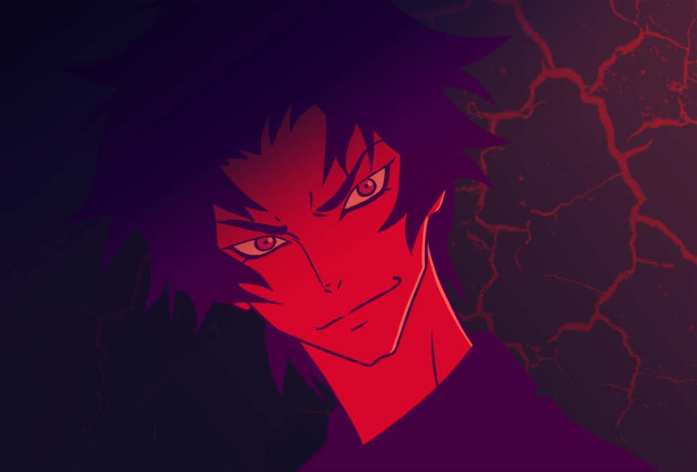 Devilman Crybaby Akira, spiky purple hair, glowing red eyes, SD Desktop Wallpaper