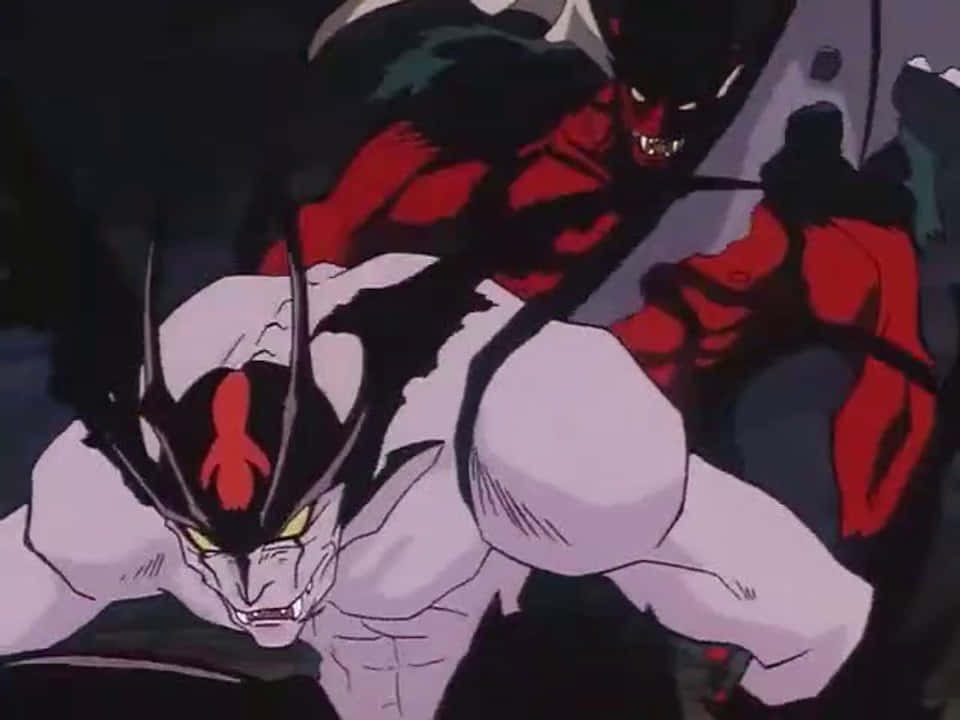 Devilman Crybaby Amon, white with red markings, red with glowing eyes, SD Desktop Wallpaper