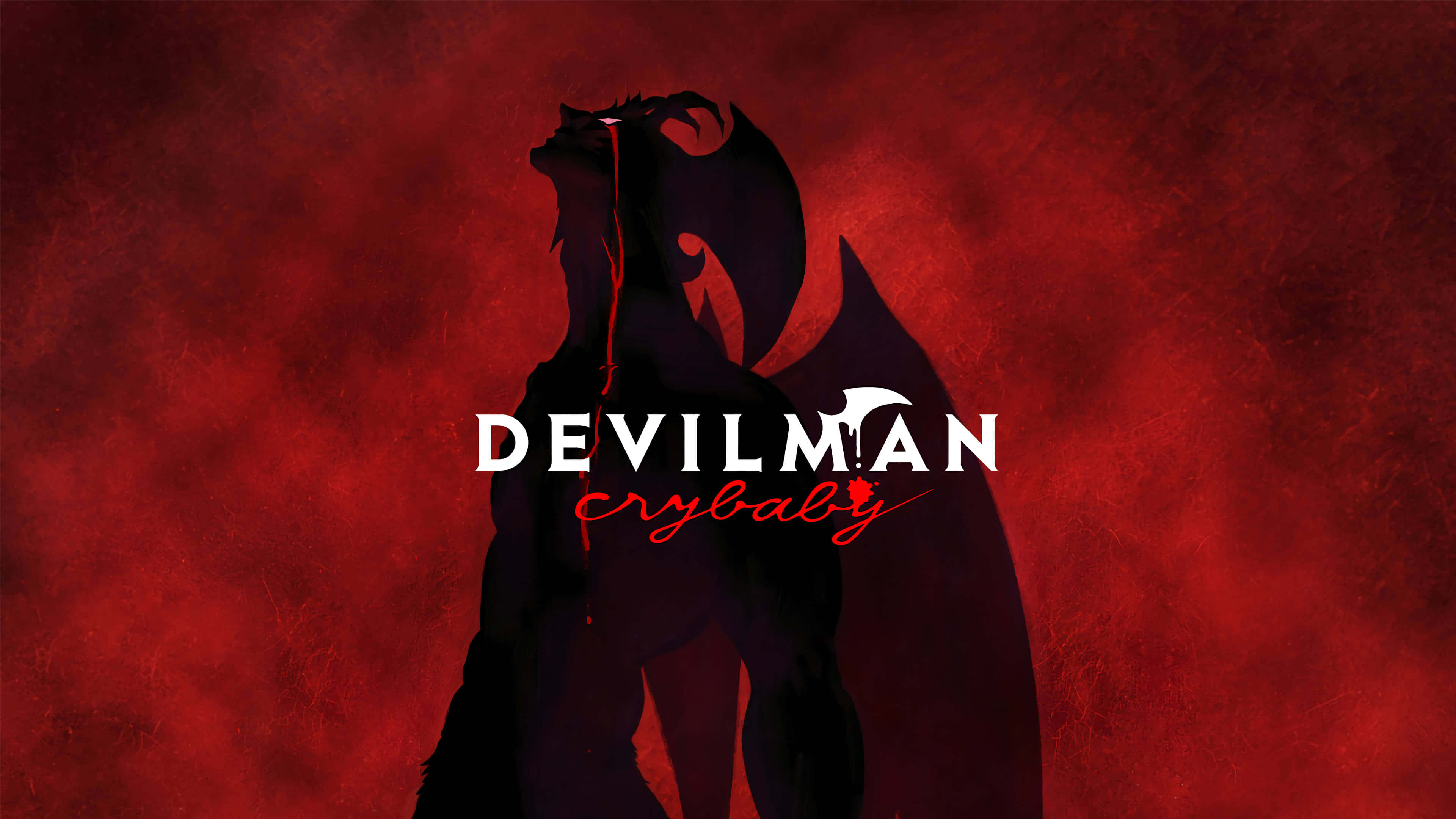 Devilman Crybaby Amon, silhouette, crimson background, 4K Desktop Wallpaper