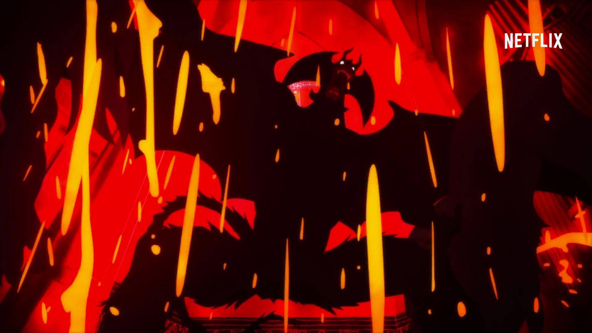 Devilman Crybaby, lava flow, fiery red and orange rain, Full HD Desktop Wallpaper
