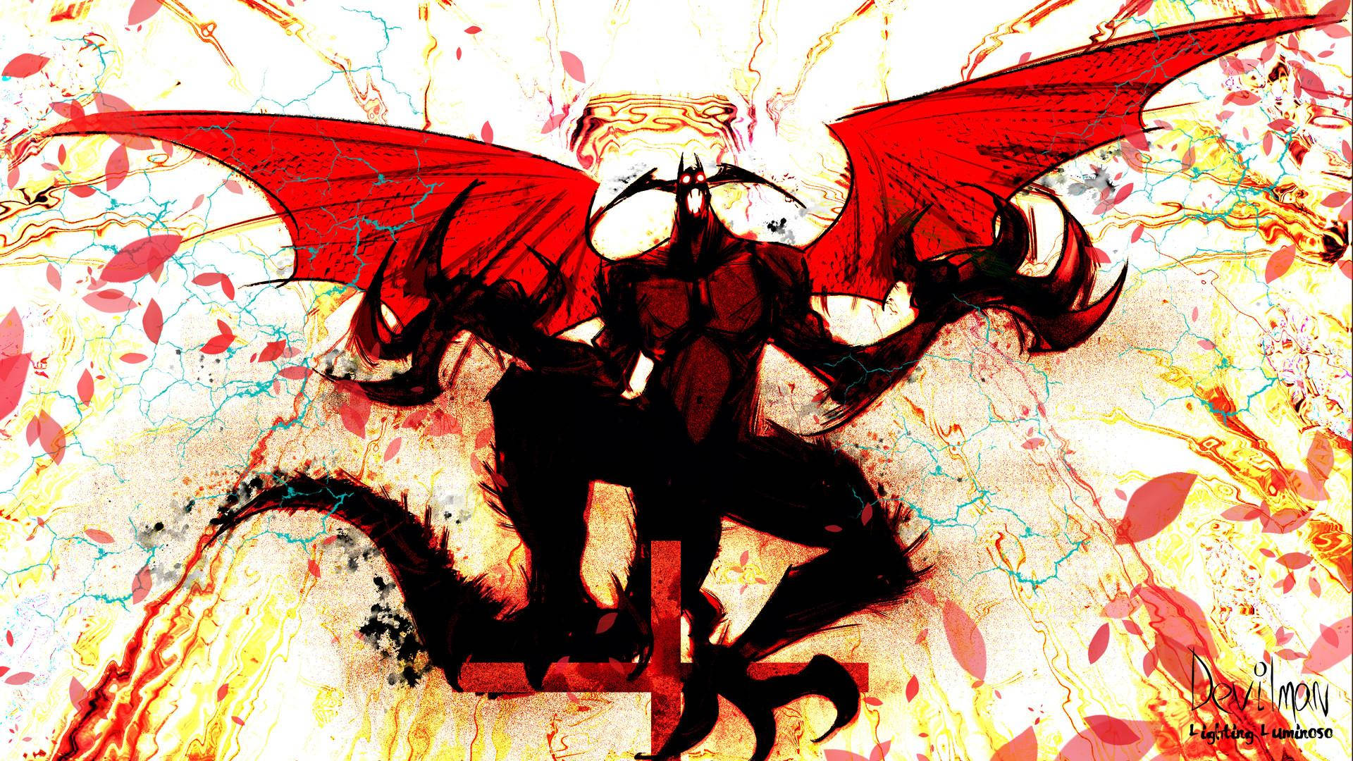 Devilman Crybaby, red-winged dragon, cross, Full HD Desktop Wallpaper