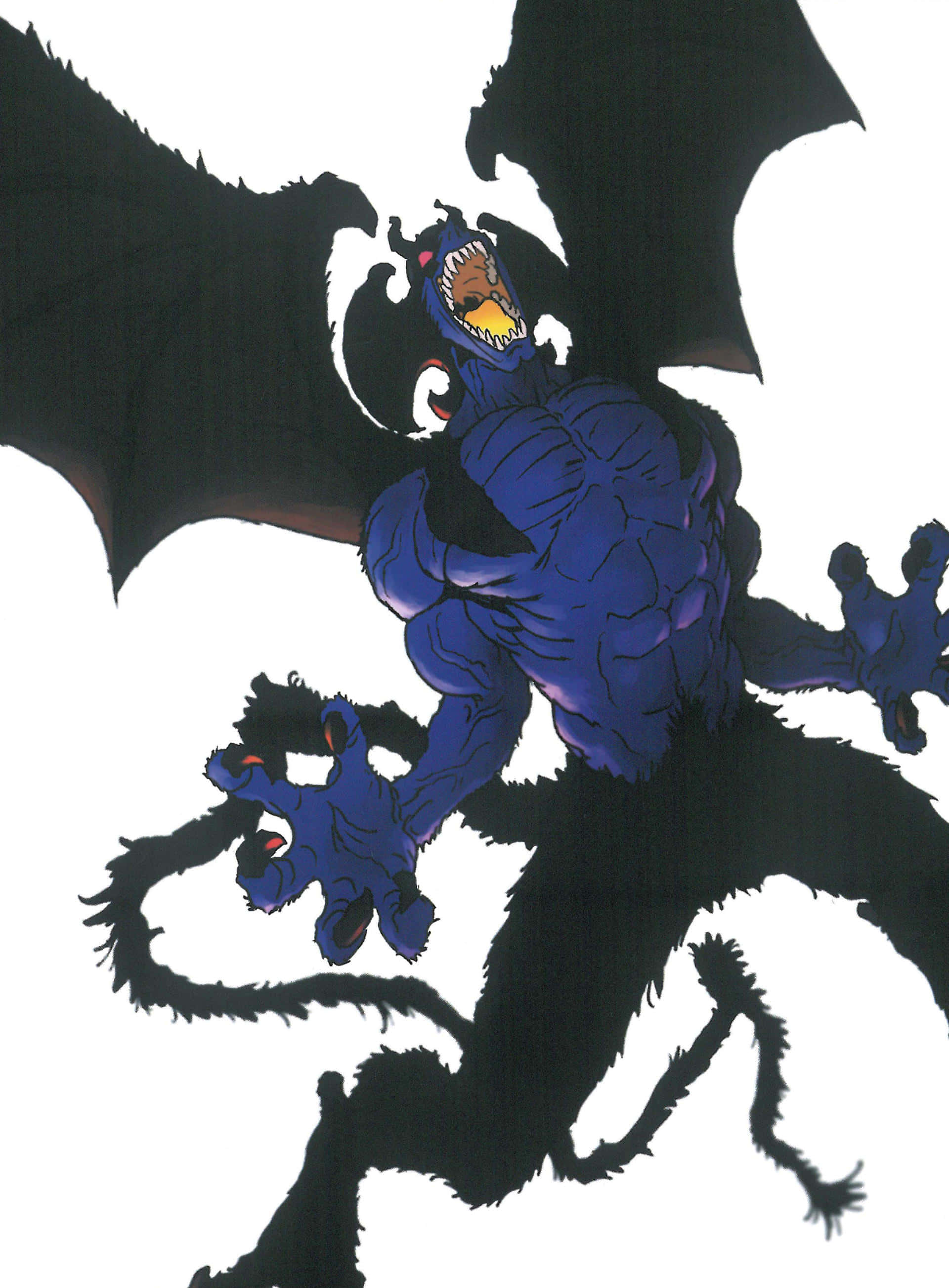 Devilman Amon, blue muscular demon, bat wings, 2K Phone Wallpaper