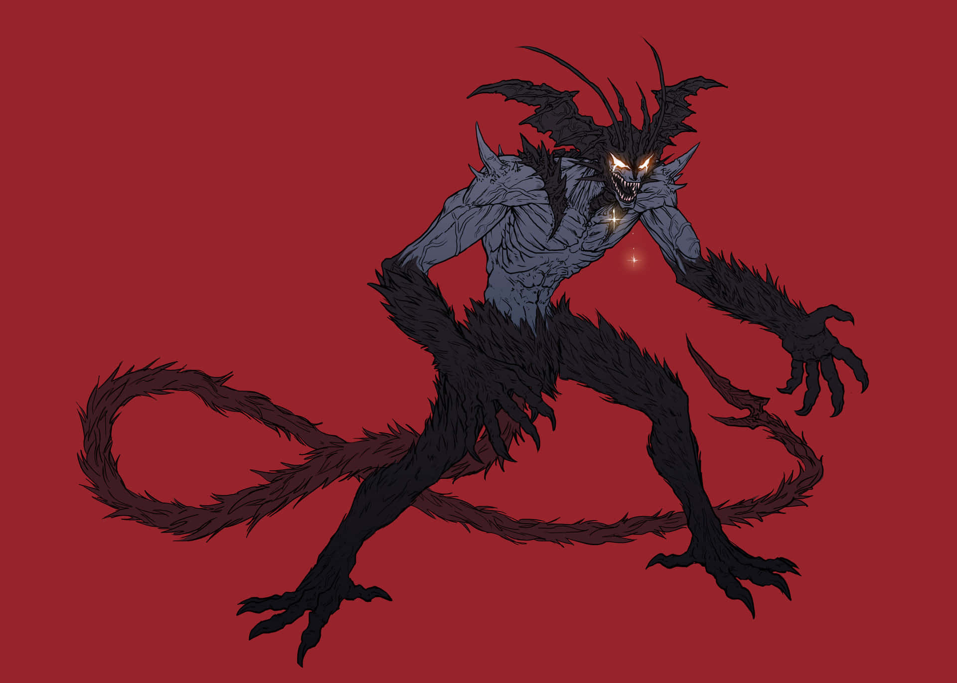 Devilman Crybaby Amon, glowing yellow eyes, bat-like wings, Full HD Desktop Wallpaper