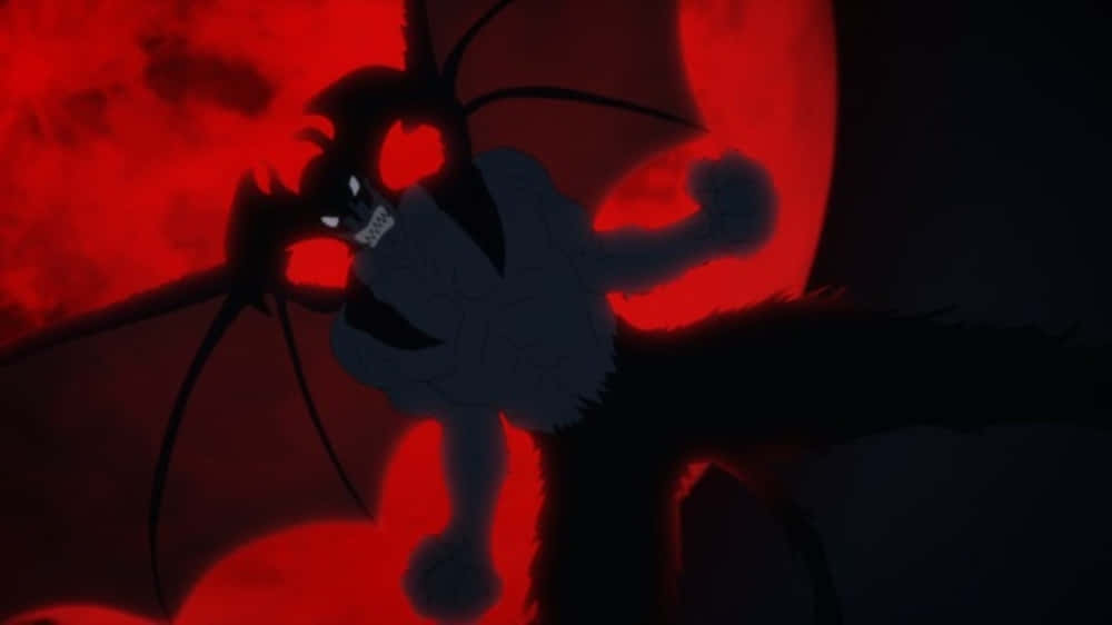 Devilman Crybaby Amon, silhouette, glowing red moon, SD Desktop Wallpaper