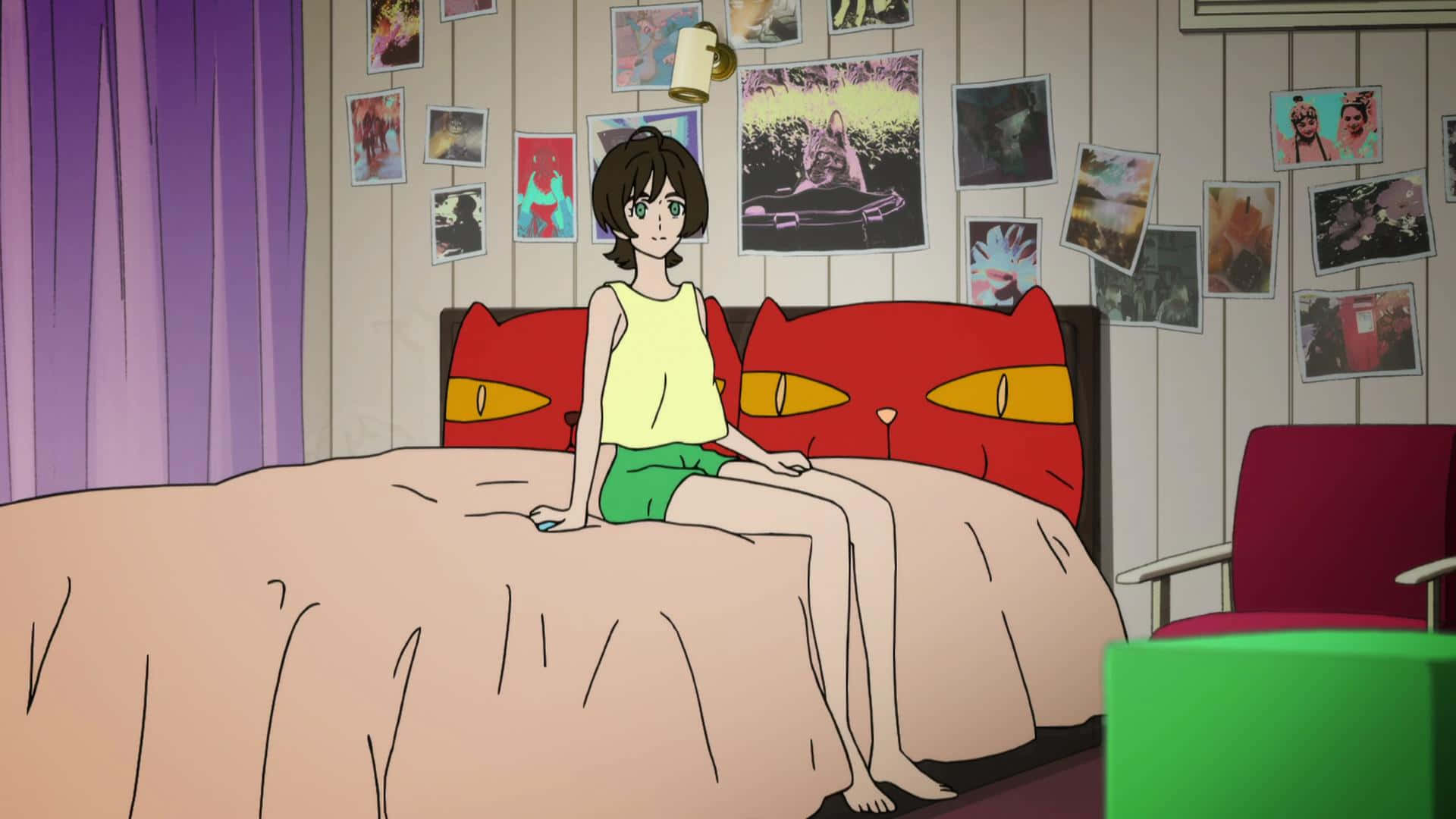 Miki Makimura, Devilman Crybaby, red cat-head shaped headboard, Full HD Desktop Wallpaper