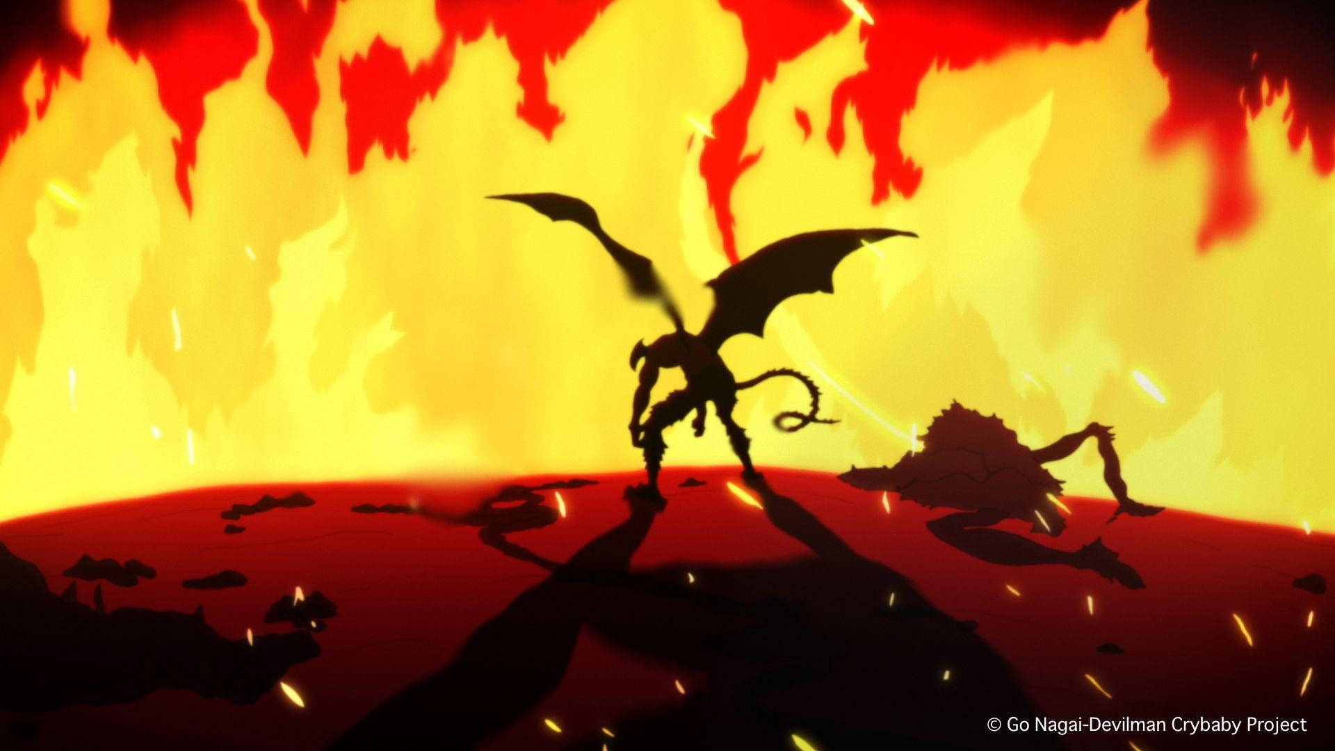 Devilman Crybaby, huge fire, blazing fiery sky, Full HD Desktop Wallpaper