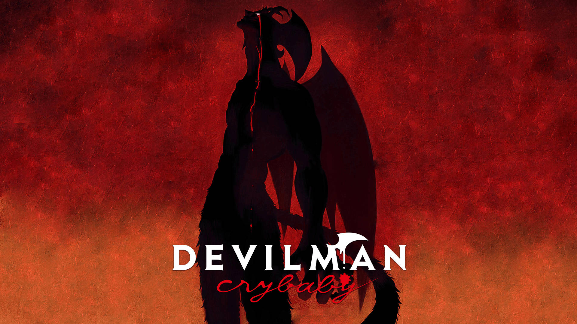 Devilman Crybaby, fiery red and orange textured background, dark silhouette, Full HD Desktop Wallpaper