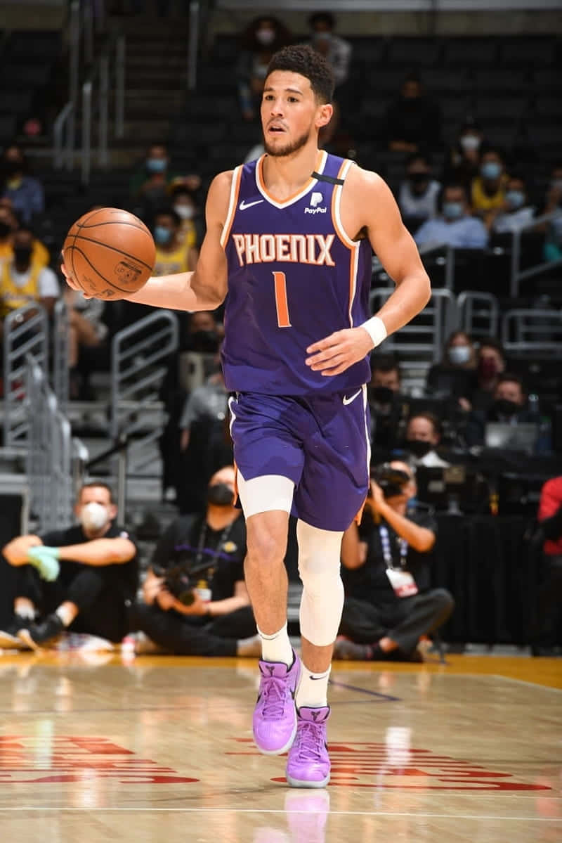 Devin Booker, iPhone, purple Phoenix Suns jersey, SD Phone Wallpaper