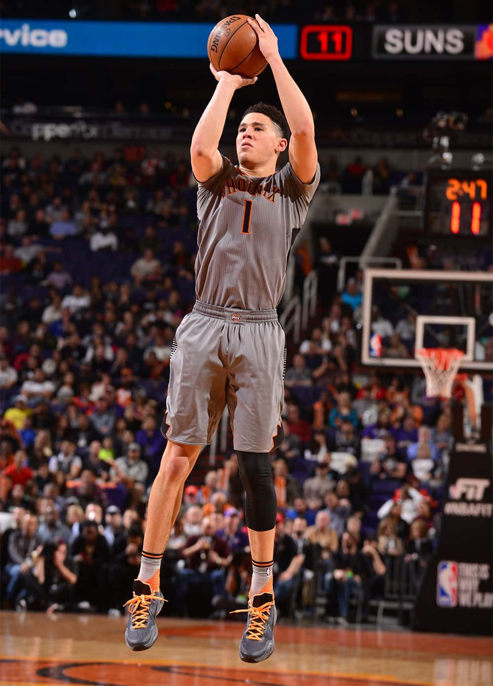 Devin Booker, iPhone, gray Phoenix Suns jersey, HD Phone Wallpaper