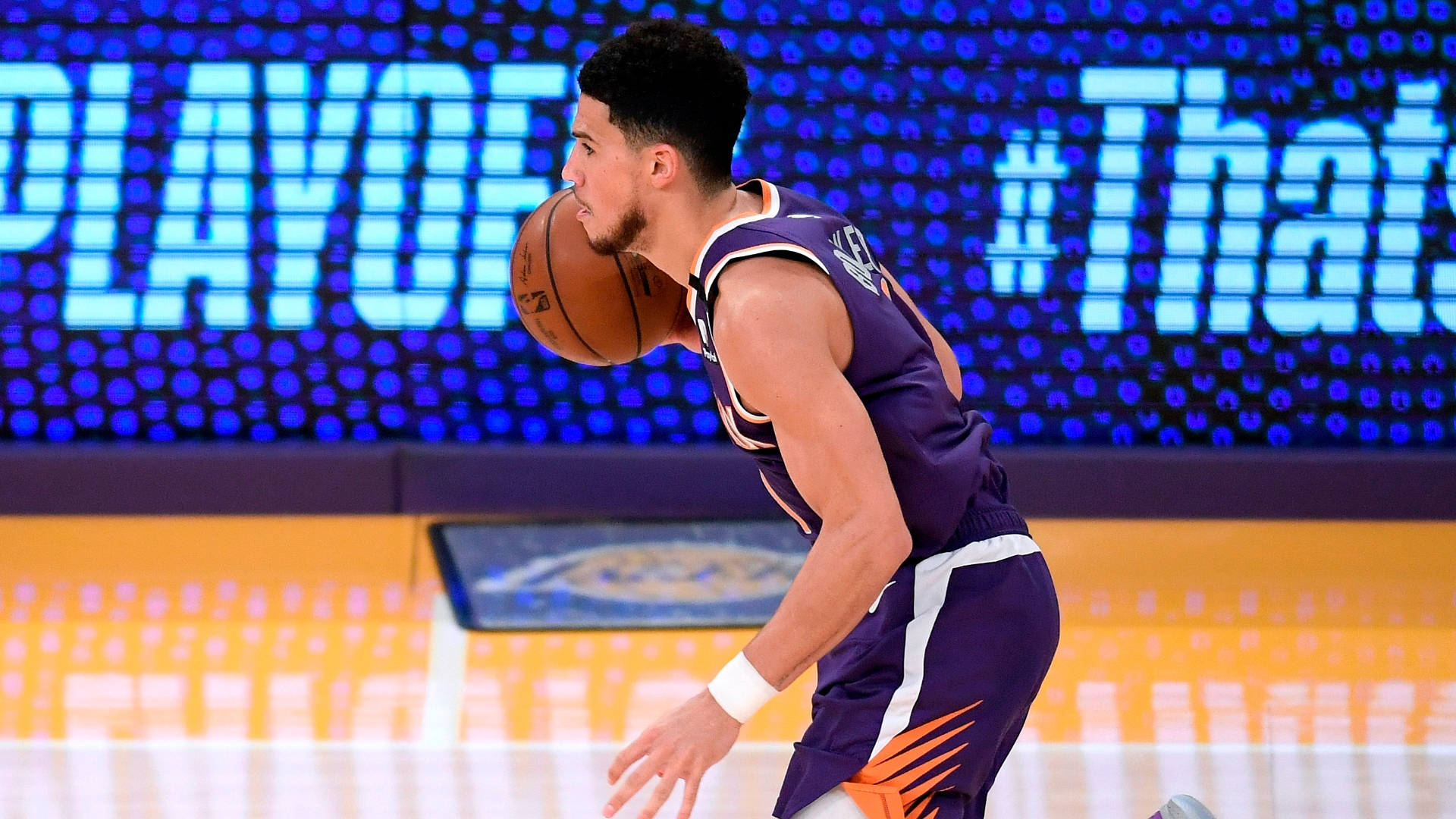 Devin Booker, playoff game, purple jersey, Full HD Desktop Wallpaper