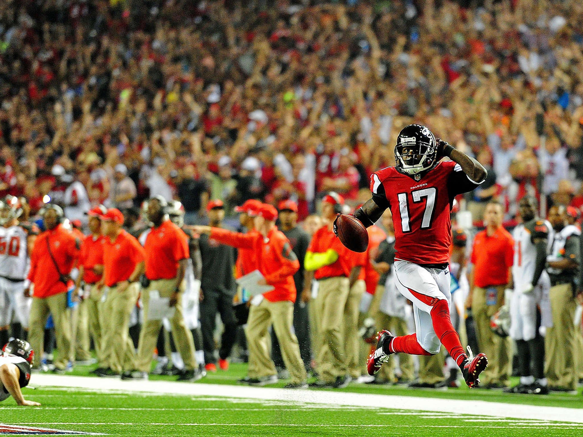 Devin Hester, red jersey number 17, touchdown celebration, Full HD Desktop Wallpaper