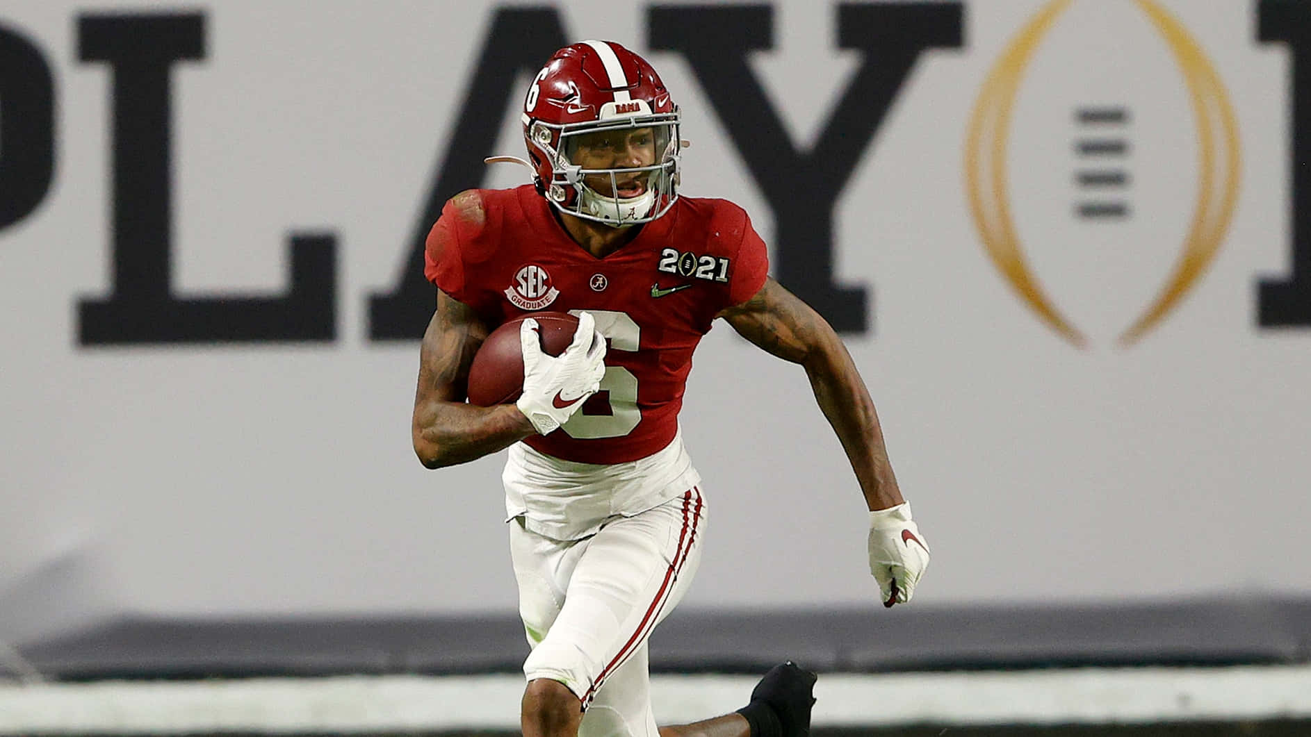Devonta Smith, red and white uniform, night game, HD Desktop Wallpaper