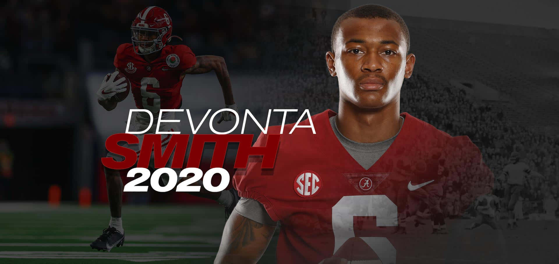 Devonta Smith, red Alabama jersey, action shot, Full HD Desktop Wallpaper