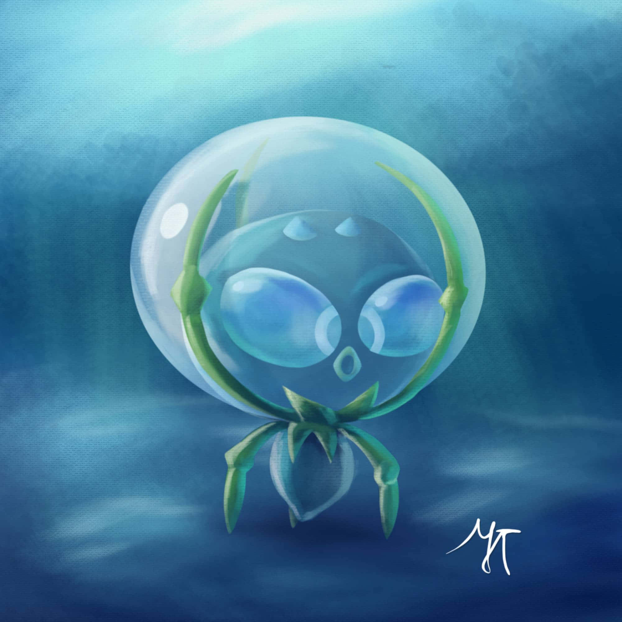 Dewpider, transparent bubble, glowing green vines, Full HD Desktop Wallpaper
