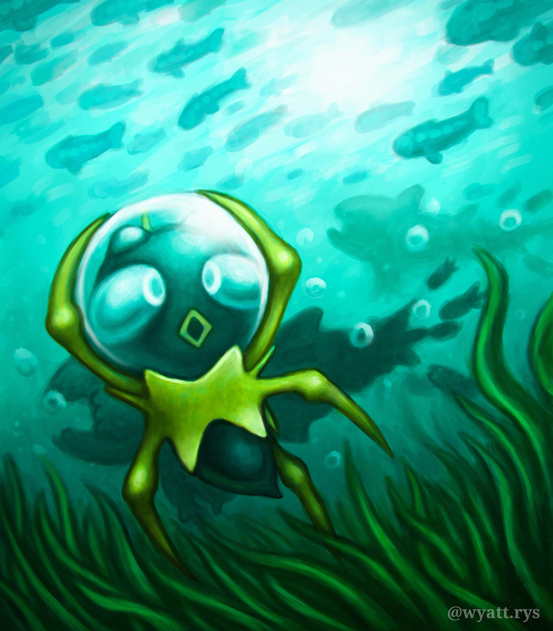 Dewpider, seagrass, green cartoon octopus, Full HD Phone Wallpaper