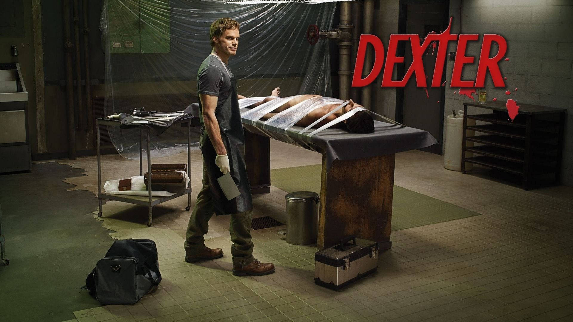Dexter, bloodstained apron, gurney, Full HD Desktop Wallpaper
