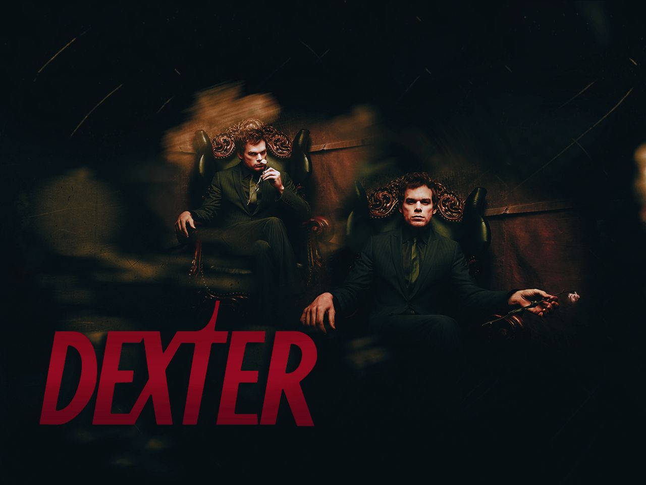 Dexter, black suit, ornate chairs, HD Desktop Wallpaper