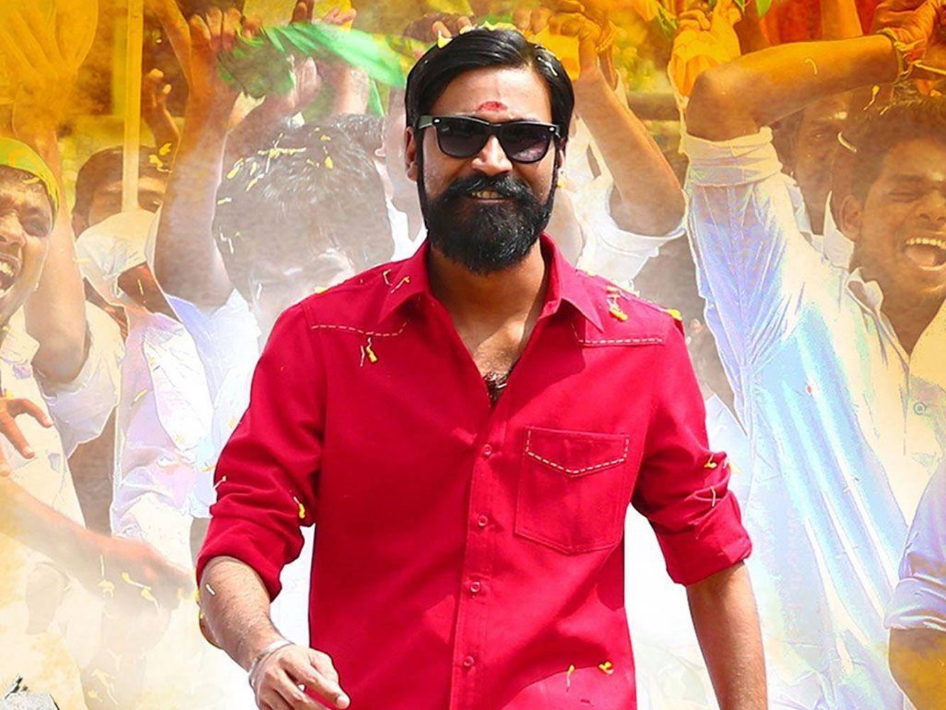 Dhanush, red shirt, sunglasses, HD Desktop Wallpaper