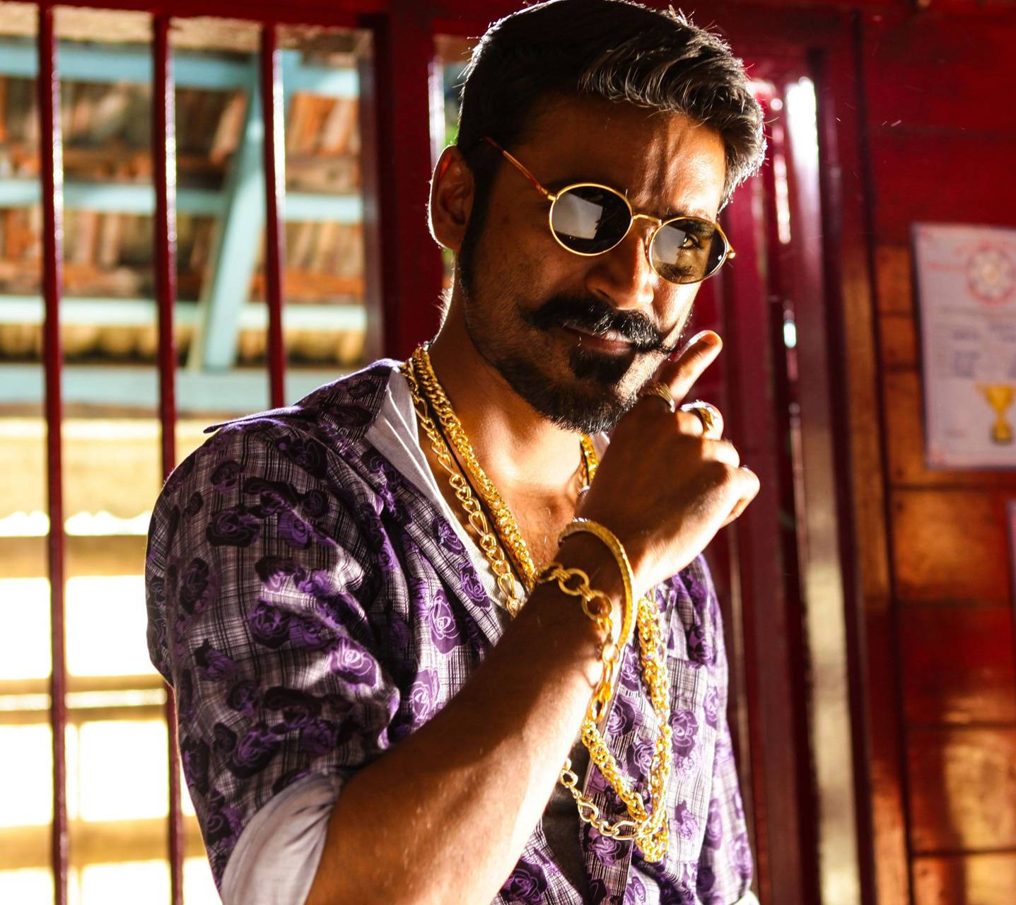Dhanush, gold-rimmed sunglasses, layered gold jewelry, HD Desktop Wallpaper