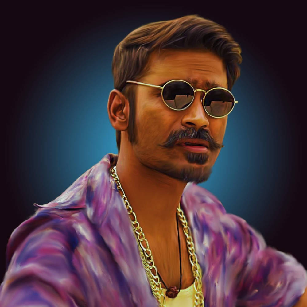 Dhanush, purple tie-dye shirt, gold chains, SD Desktop Wallpaper