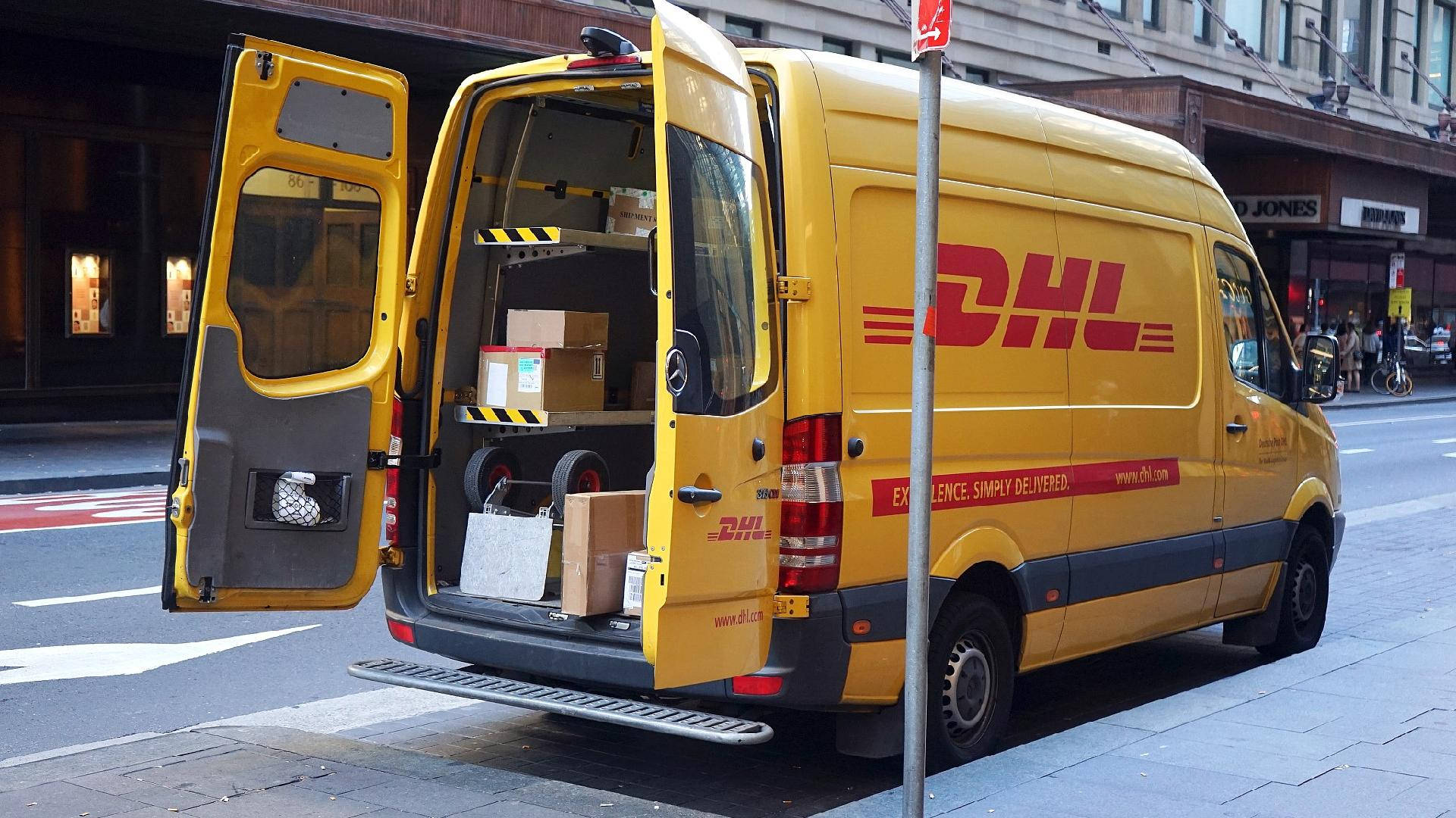 DHL, delivery van, bright yellow, Full HD Desktop Wallpaper