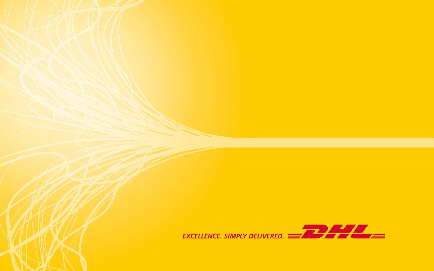 DHL, yellow background, white abstract lines, HD Desktop Wallpaper