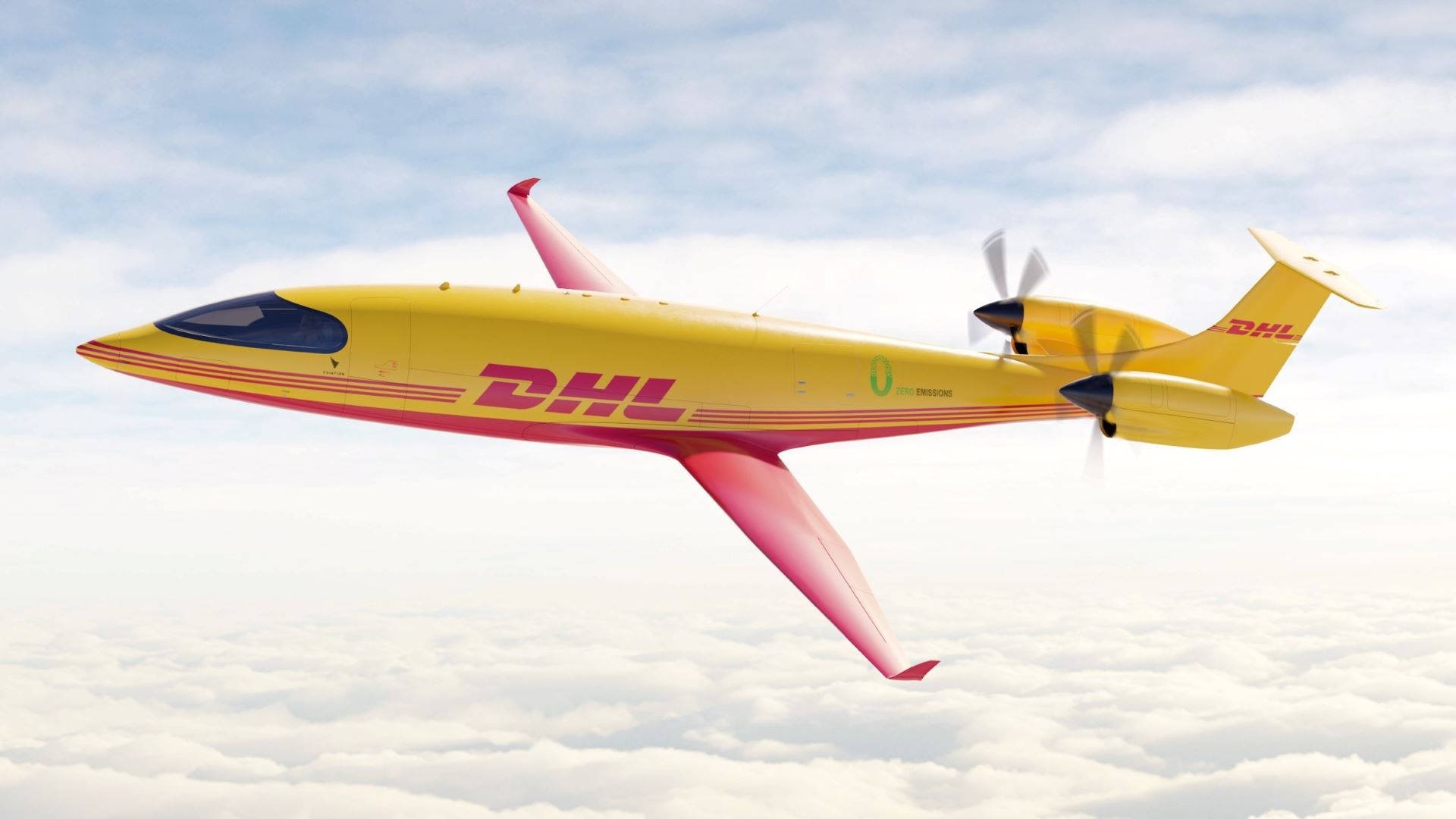 DHL, electric plane, bright yellow, Full HD Desktop Wallpaper