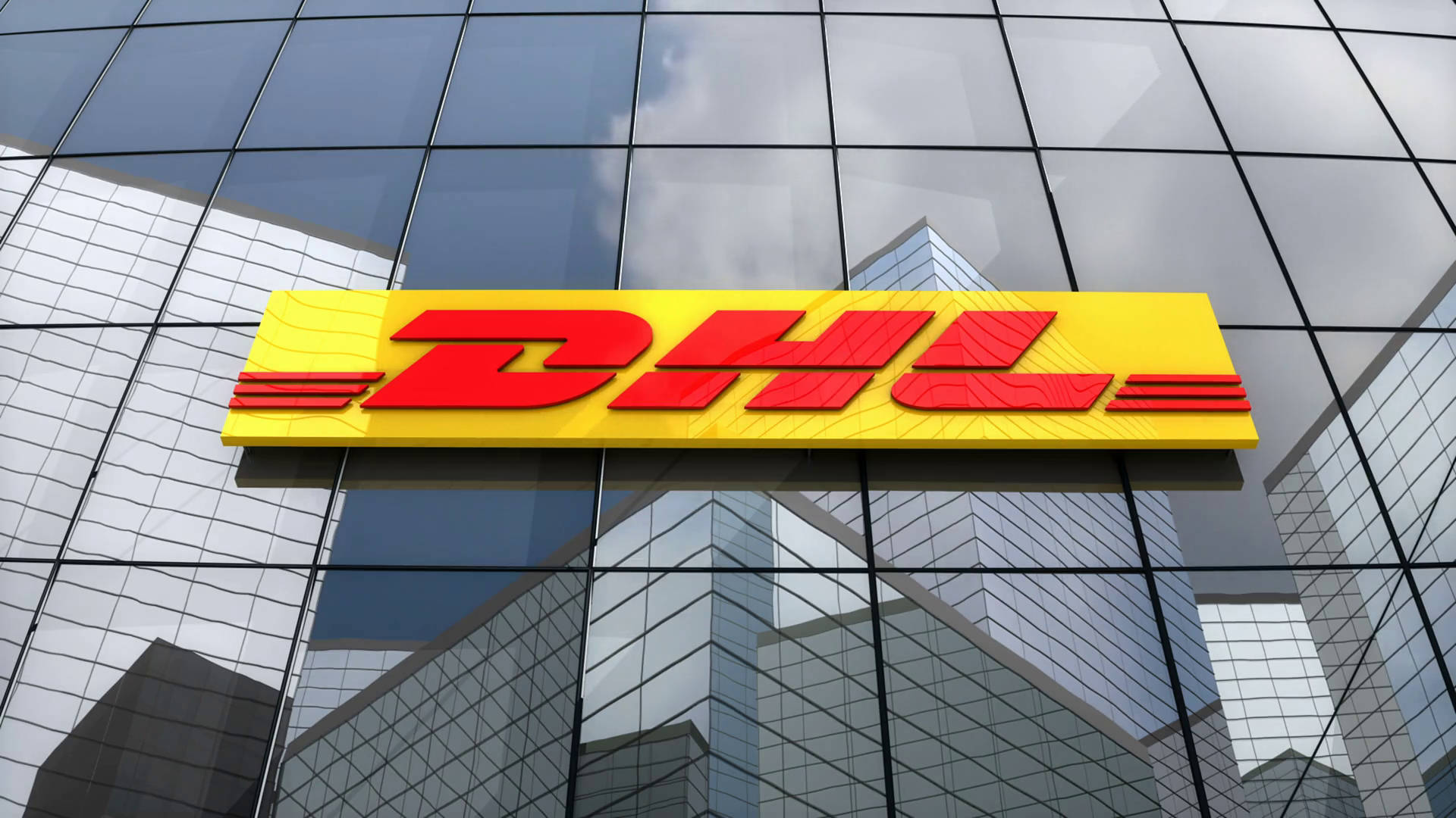DHL, red DHL logo, yellow background, Full HD Desktop Wallpaper
