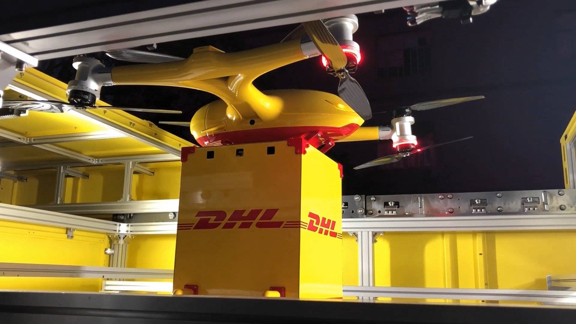 DHL, delivery drone, yellow, Full HD Desktop Wallpaper