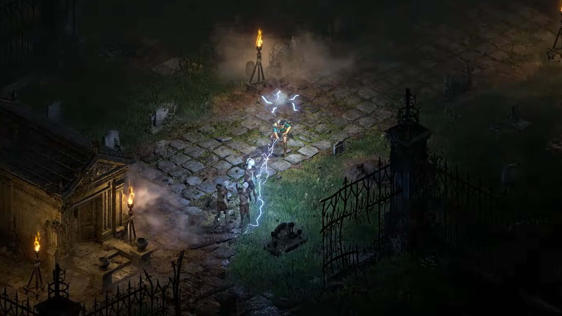 Diablo 2: Resurrected, lone warrior, misty graveyard, Full HD Desktop Wallpaper