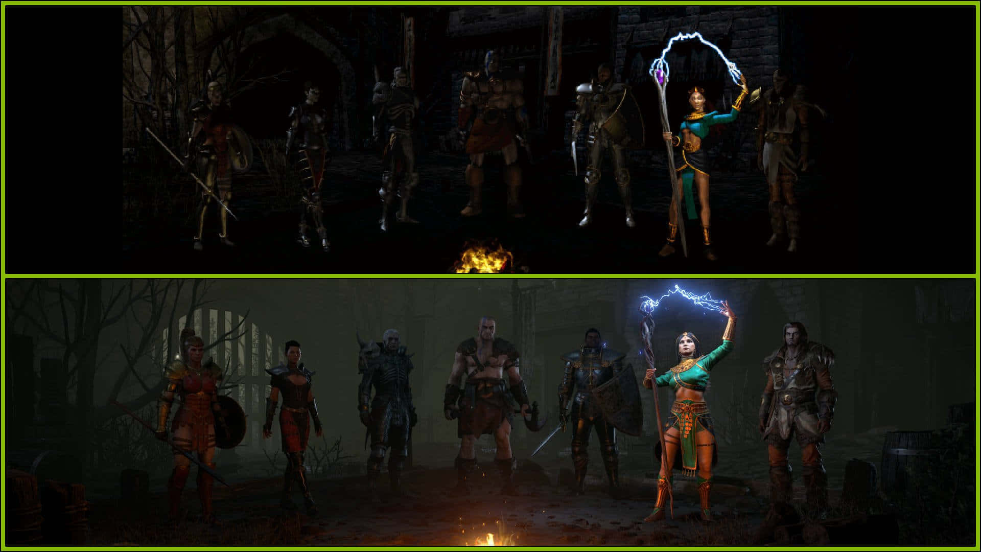 Diablo 2, fantasy party, armored warriors, Full HD Desktop Wallpaper