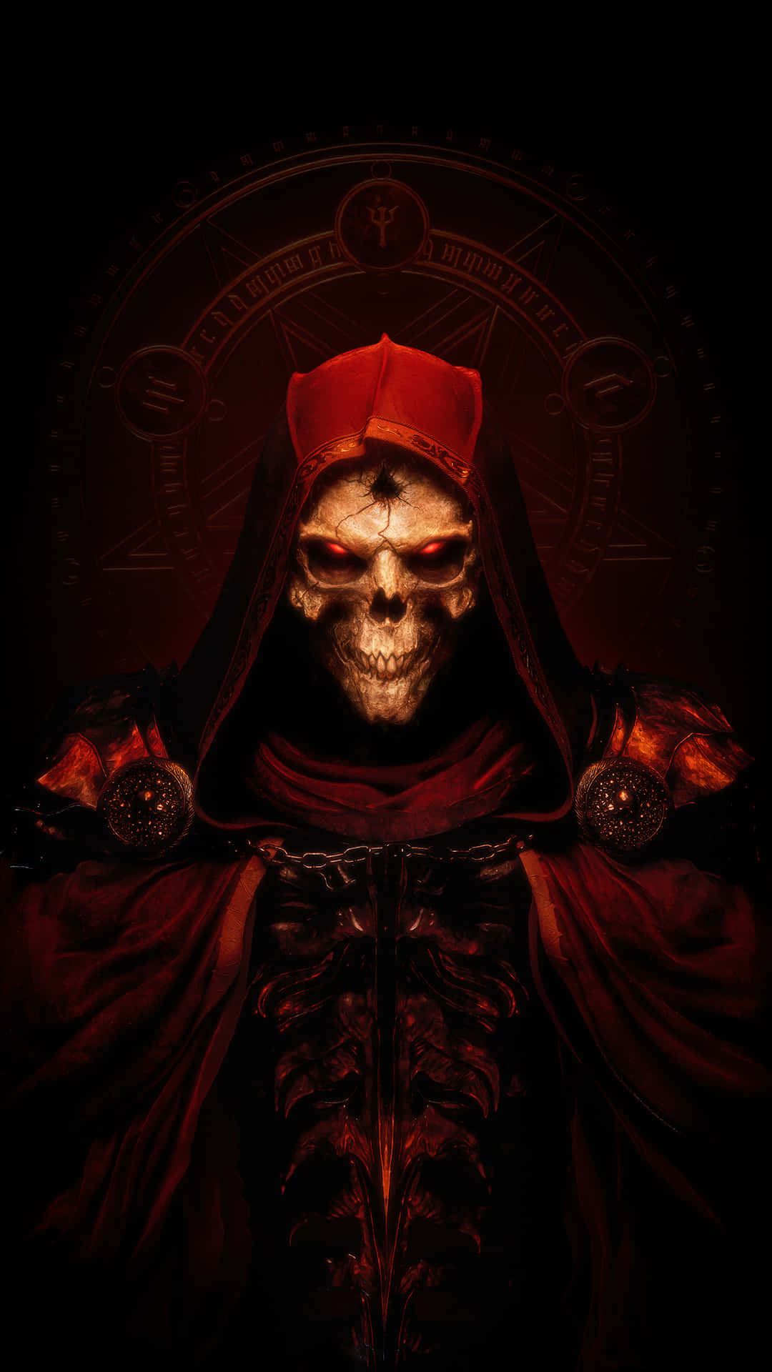 Diablo 2, skeletal figure, red hooded cloak, Full HD Phone Wallpaper