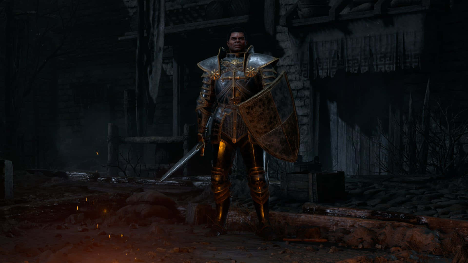 Diablo 2, knight, ornate golden armor, Full HD Desktop Wallpaper