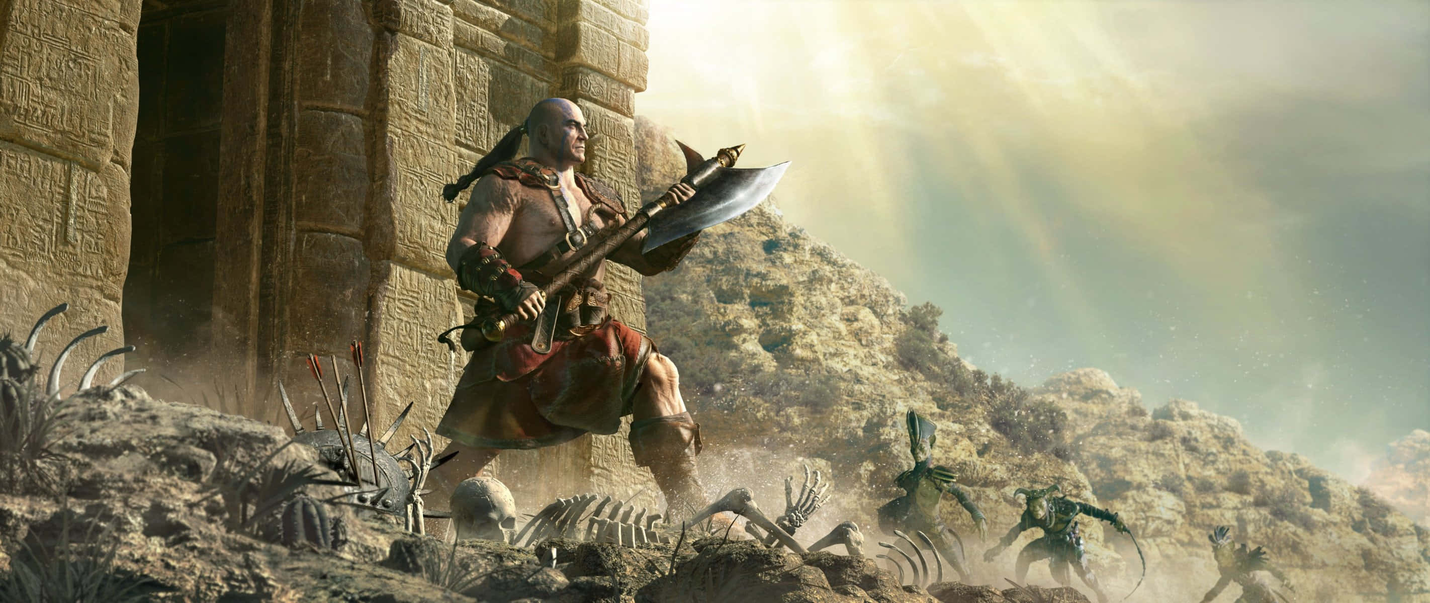Diablo 2, muscular warrior, massive axe, 2K Desktop Wallpaper