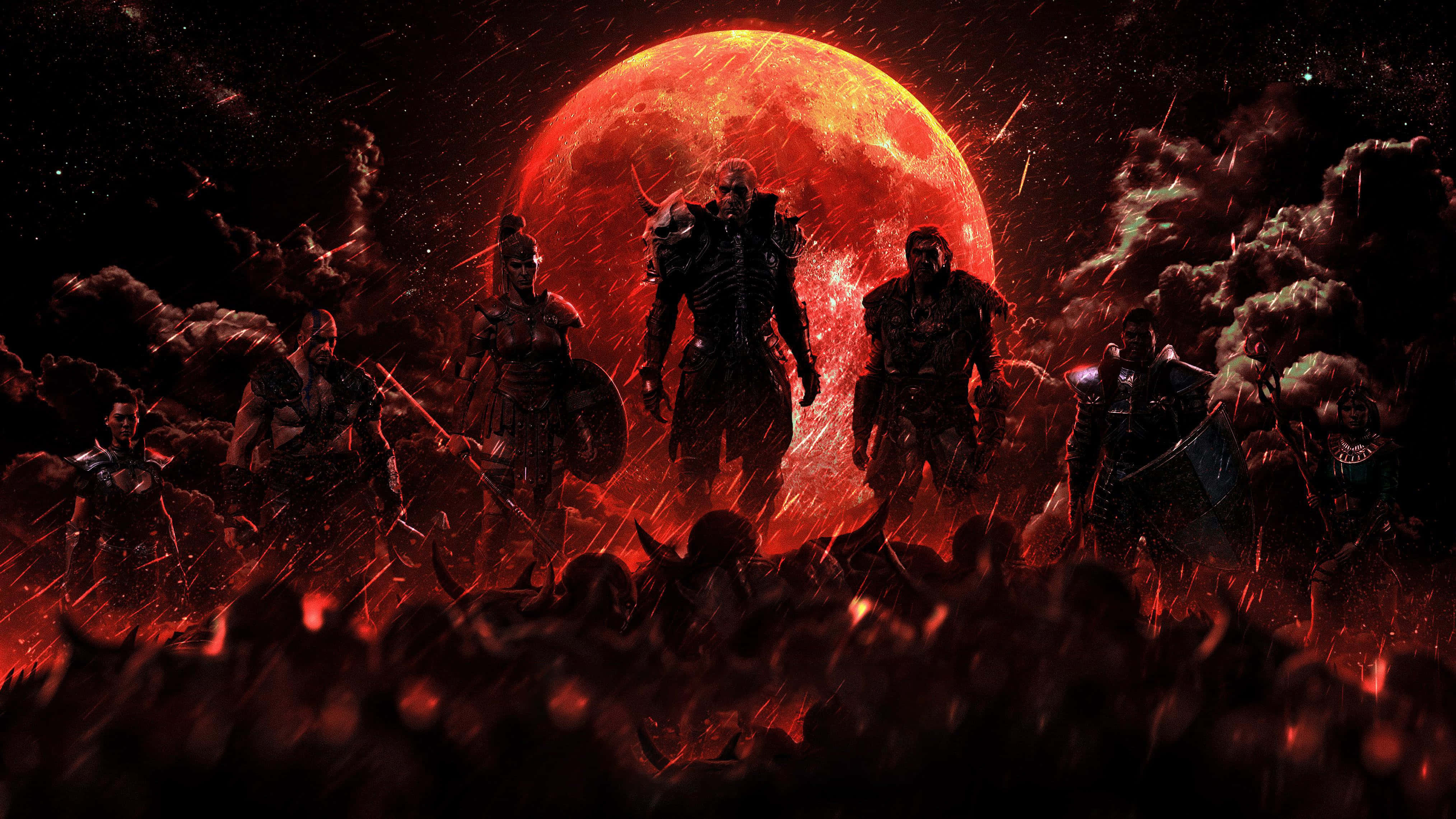 Diablo 2, glowing red moon, storm of embers, 4K Desktop Wallpaper