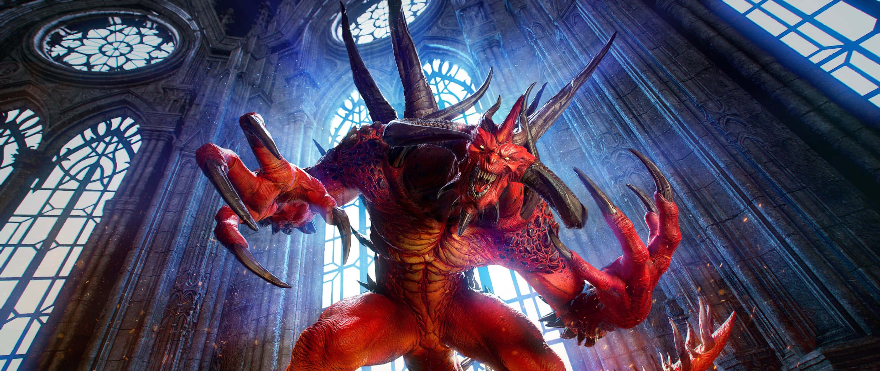 Diablo 2, demonic creature, gothic cathedral, 2K Desktop Wallpaper