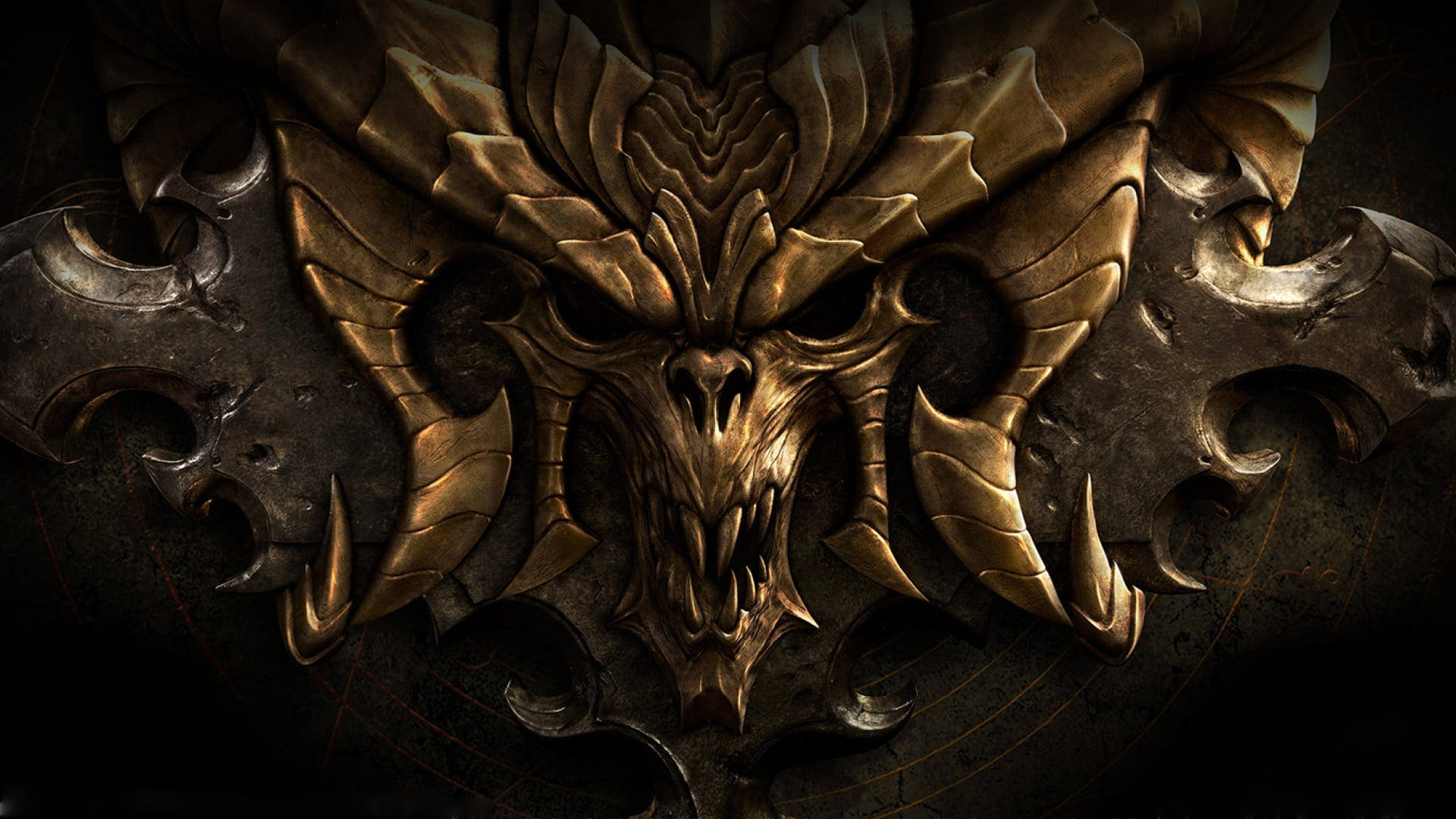 Diablo 3, demonic logo, golden demonic face, Full HD Desktop Wallpaper