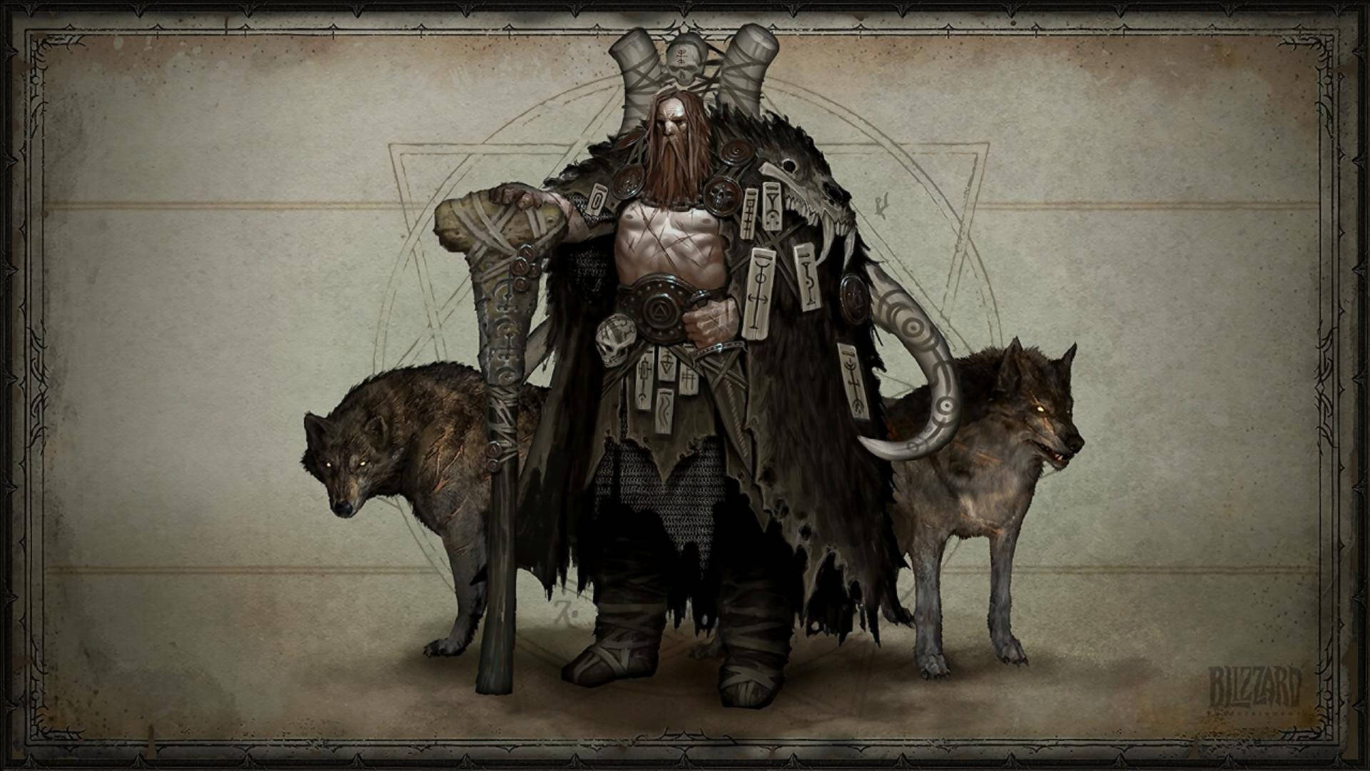 Diablo 4, barbarian, wolves, Full HD Desktop Wallpaper