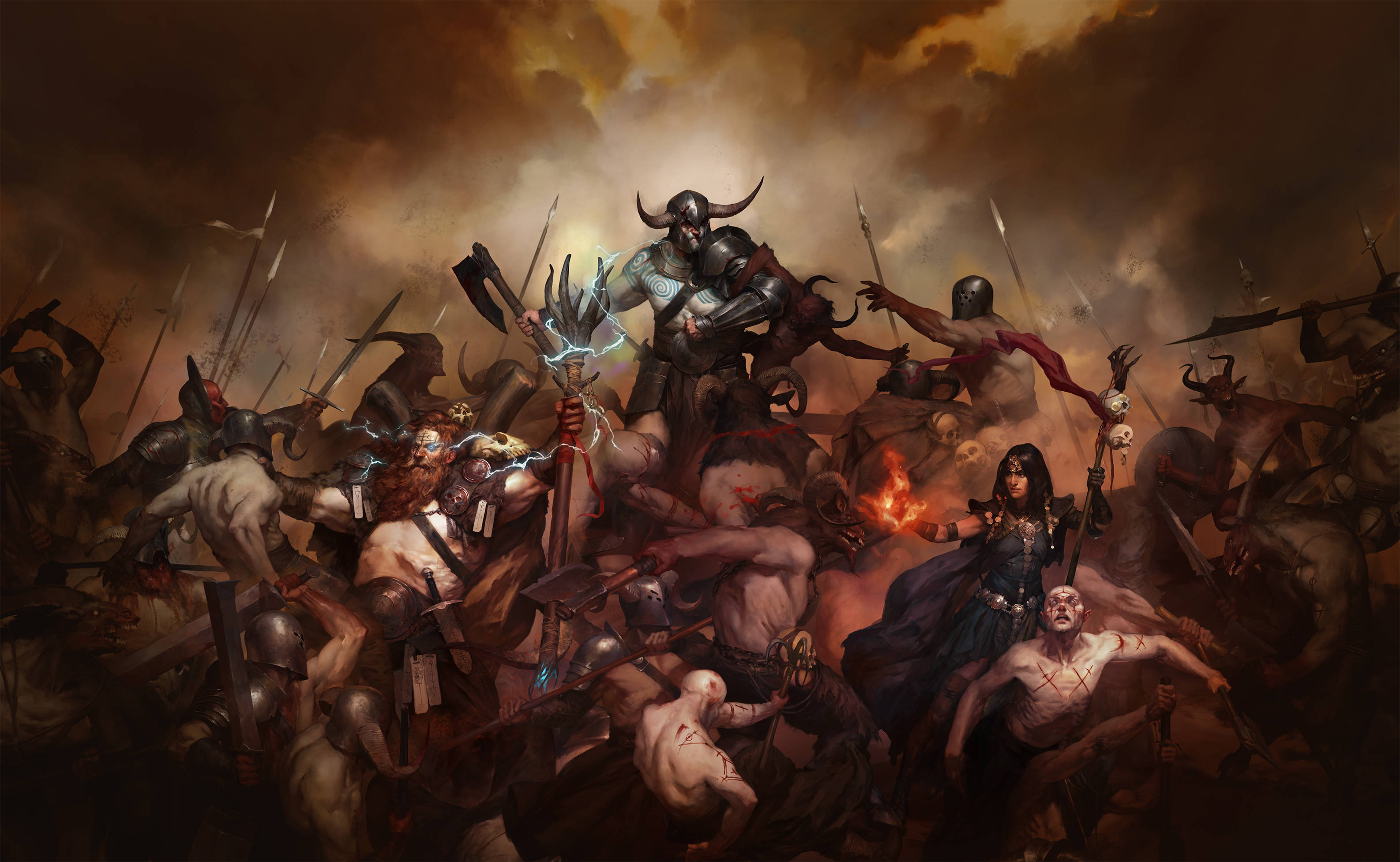 Diablo 4, battle scene, armored warriors, 2K Desktop Wallpaper