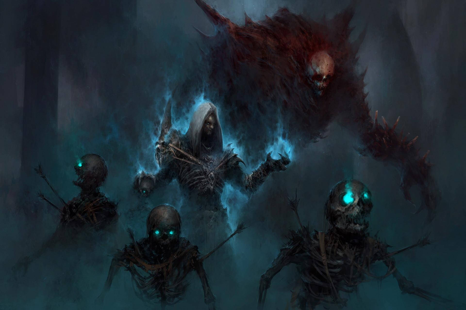 Diablo 4, skeleton monster, glowing blue energy, Full HD Desktop Wallpaper